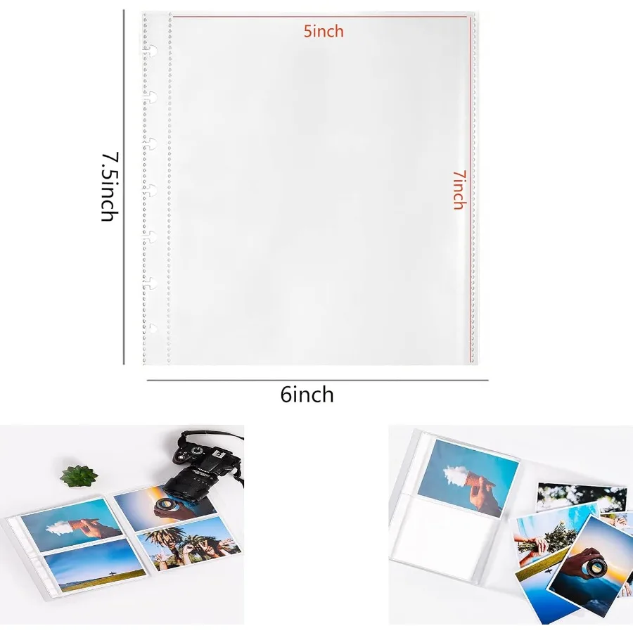 25 Pack Photo Album Refill Sheets Photo Sleeve Inserts for 50 Photos Photo Sleeves 5x7 7 Ring Binder Photo Pockets Each Photo P