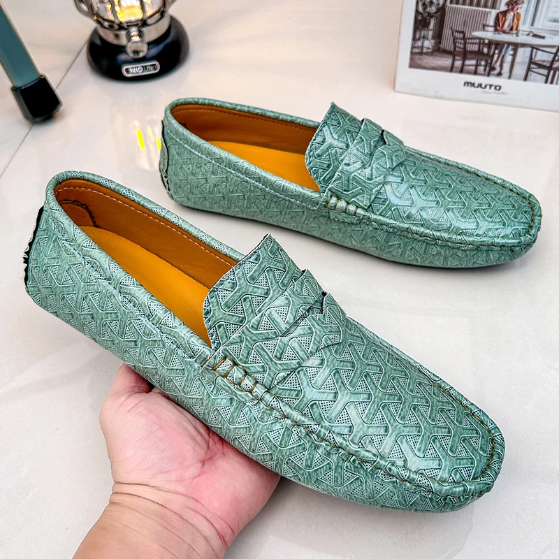 

YRZL Handmade Loafers for Men Casual Leather Shoes Mens Loafers Moccasins Breathable Slip on Big Size 48 Driving Shoes for Men