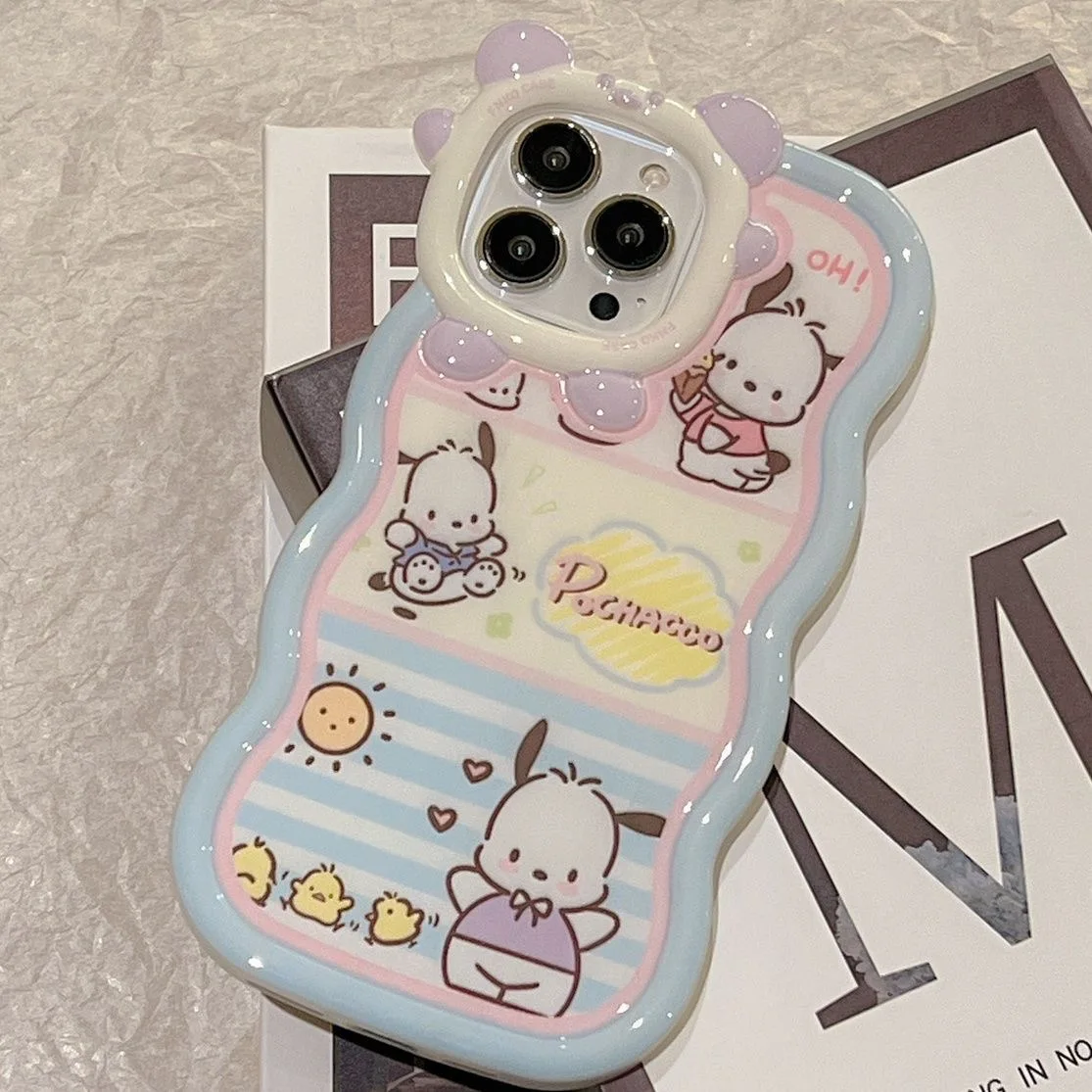 Cute Cinnamoroll Pochacco Phone Case for IPhone 16 15 14 13 12 11 7 8 6 XR XS plus Pro Max 3D Bow-knot Little Monster Lens Cover