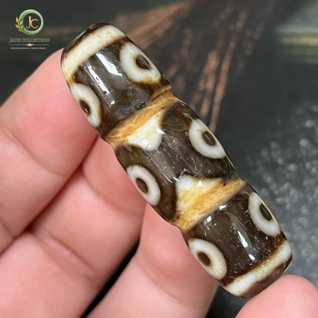 Magic Tibetan Old Agate DZi *9 Eyes* Bead Amulet pendant 45mm Z0414