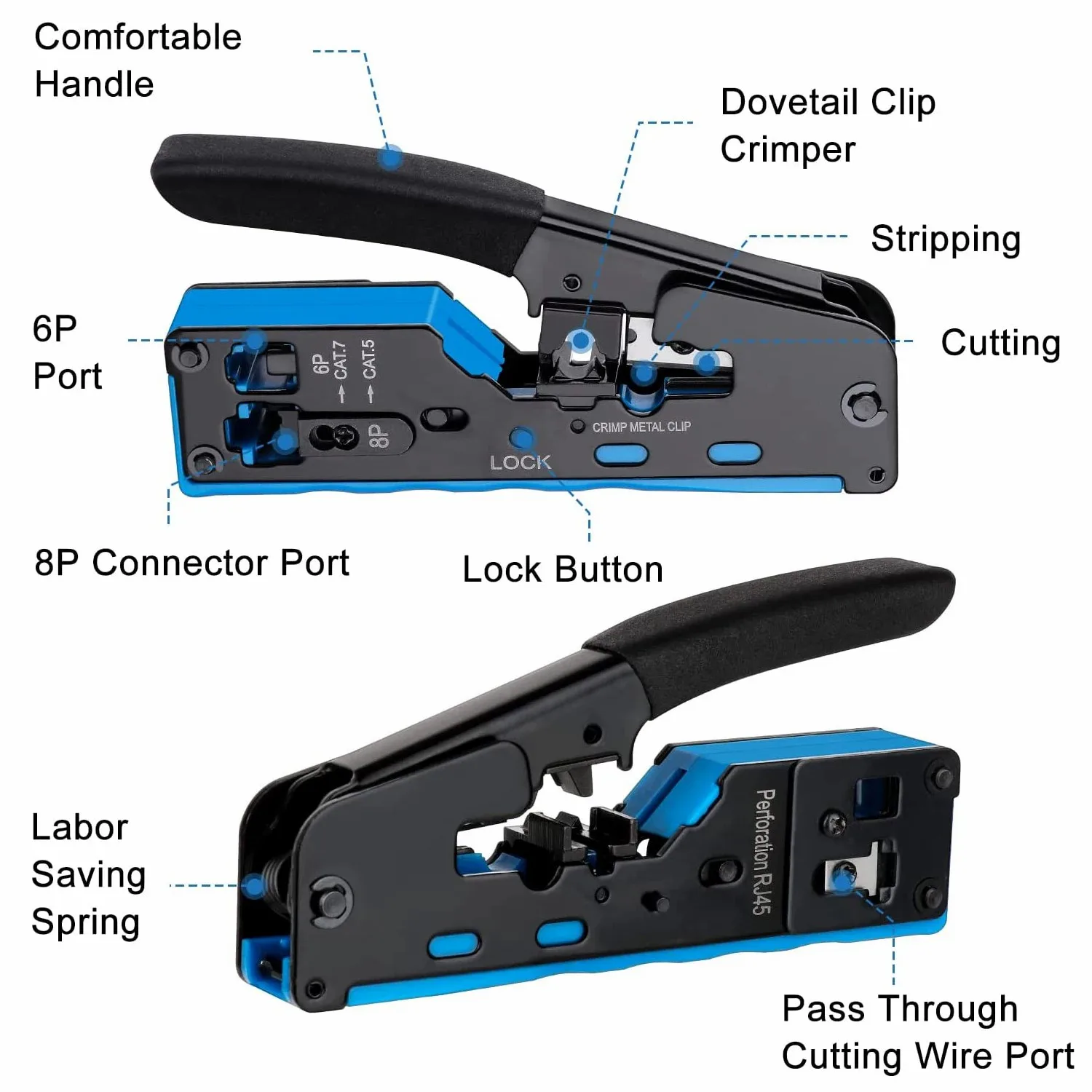 Narzędzie do zaciskania WoeoW RJ45 przechodzi, CAT7 CAT6 CAT5 Pass Thru Ethernet Crimper dla wtyczki modułowe RJ45 RJ12 RJ11