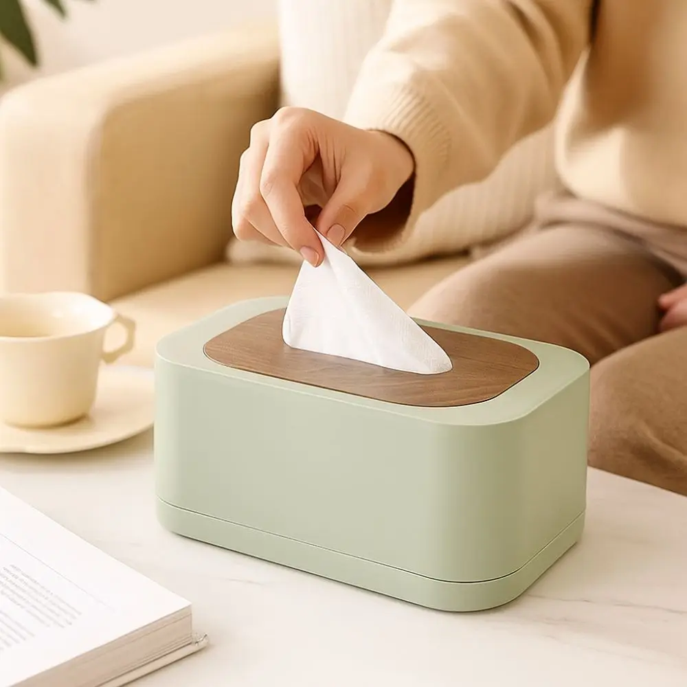 

Wooden Cover Tissue Box Plastic Waterproof Napkin Holder Removable Spring Mechanism Tissue Dispenser Living Room
