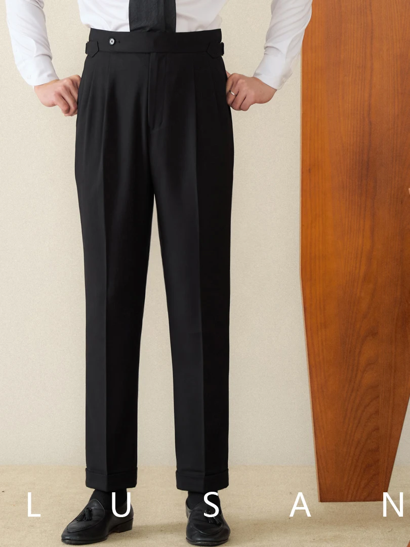 Mr. Deer Three Business Basic Naples Straight High Waist Pants Casual All-match Trousers Gentleman Commuter Pants