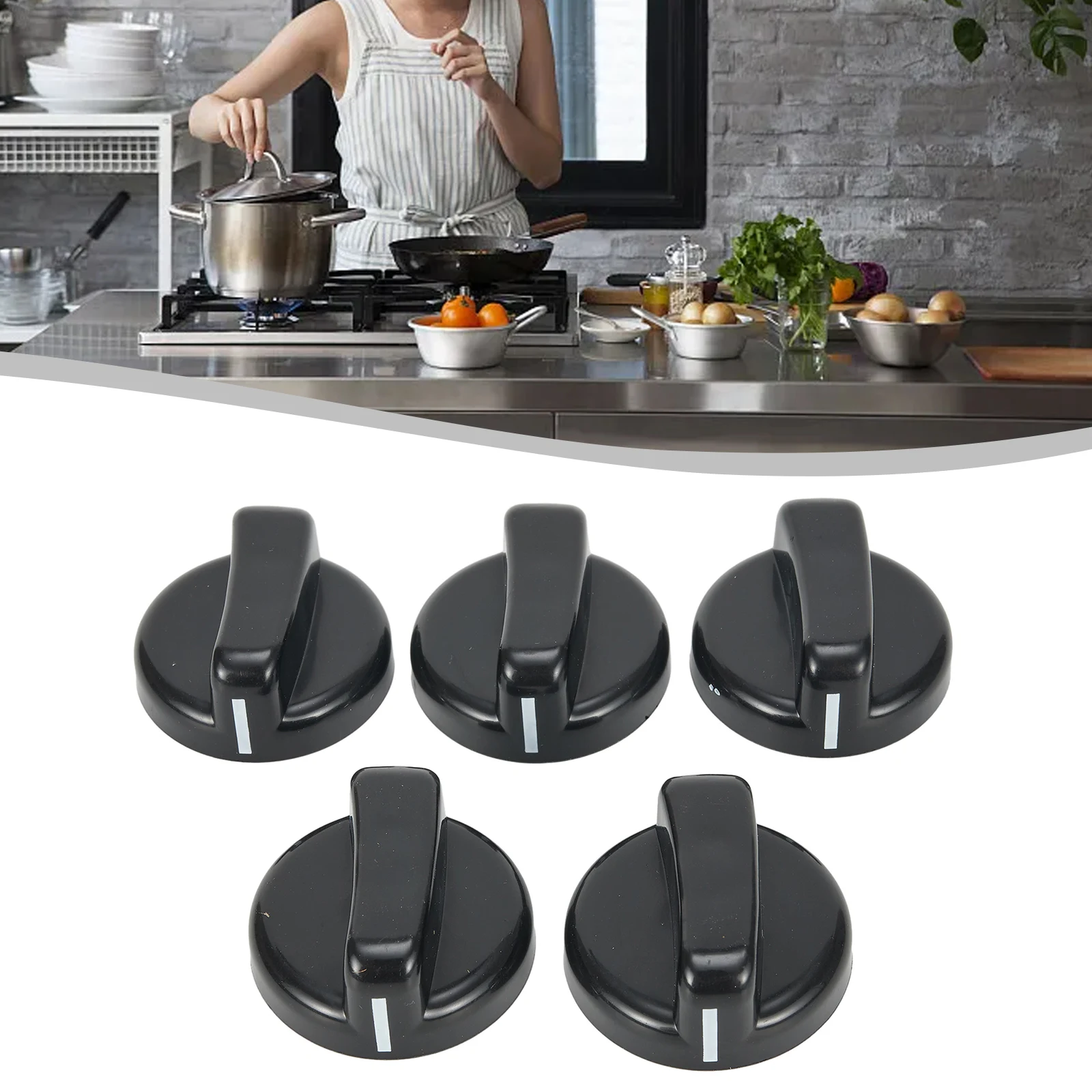 Easy to Install Black Plastic Stove Knobs, 5PCS Replacement Knobs, Scratch Resistant, Gas Stove Repair Accessories