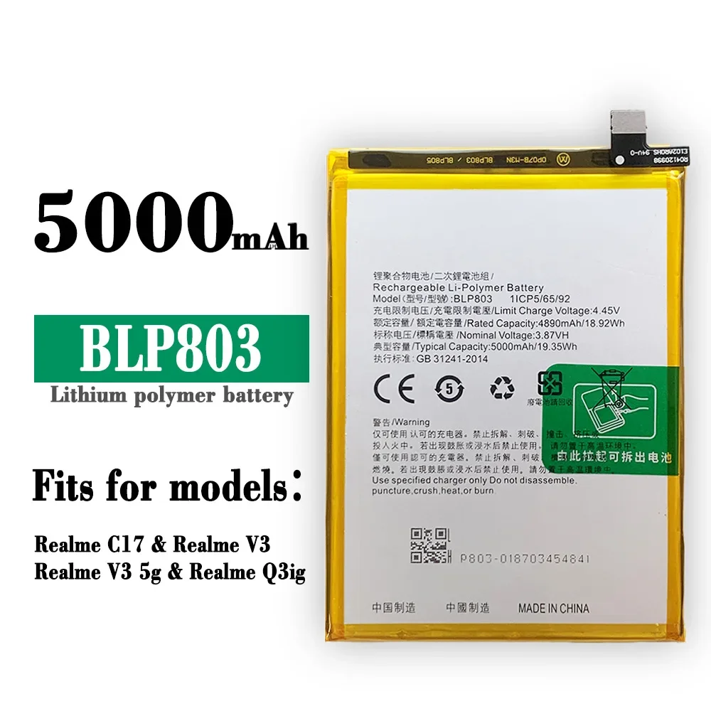 High Quality BLP803 Replacement Battery For Oppo Realme C17 Realme V3 Realme Q3i 7i Mobile Phone 5000mAh New Batteries