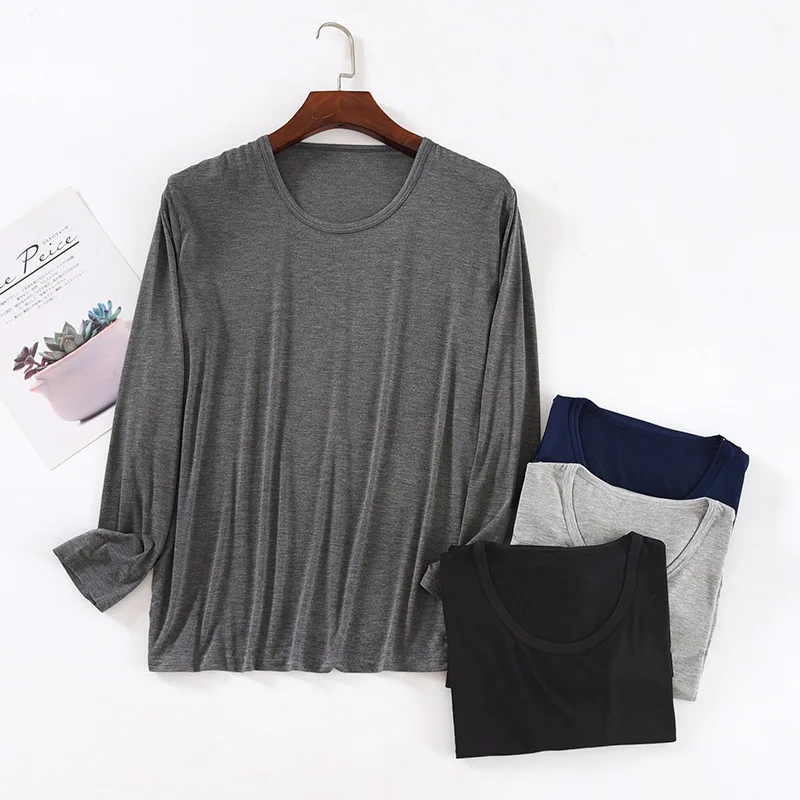 Modal Men's Spring and Autumn Homewear Tops Pajamas Long Sleeved T-Shirt Sautumn Clothes Sweatshirts Round Neck Sleepwear