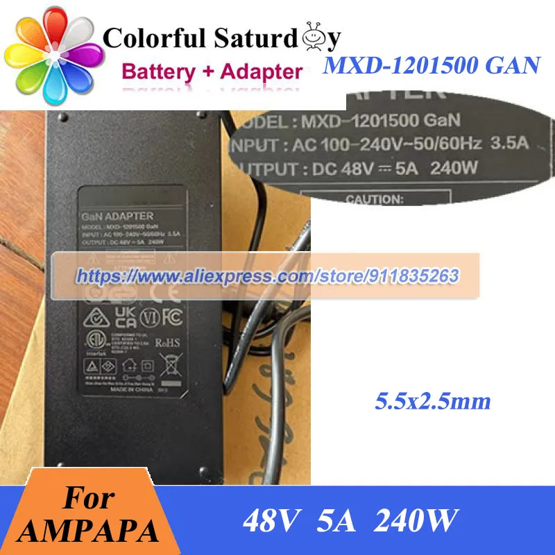 

Original MXD-1201500 GAN Adapter For AMPAPA 48V 5A 240W AC Adapter with 5.5x2.5mm Laptop Charger