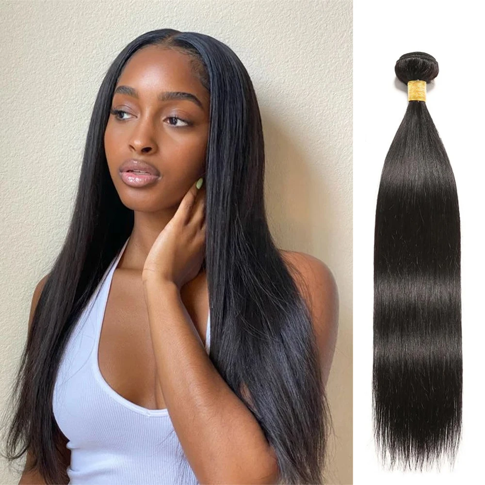 

Прямые пучки человеческих волос, бразильский натуральный черный цвет, наращивание человеческих волос Remy 1, 3, 4, пучки утка для женщин