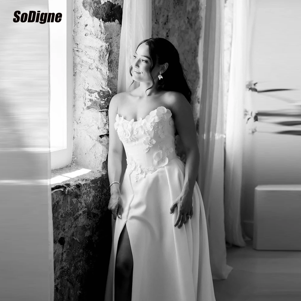SoDigne A-line Satin 2026 Wedding Dresses Strapless Sleeveless Bridal Dress Long Bride Gown Vestidos De Novia Customized