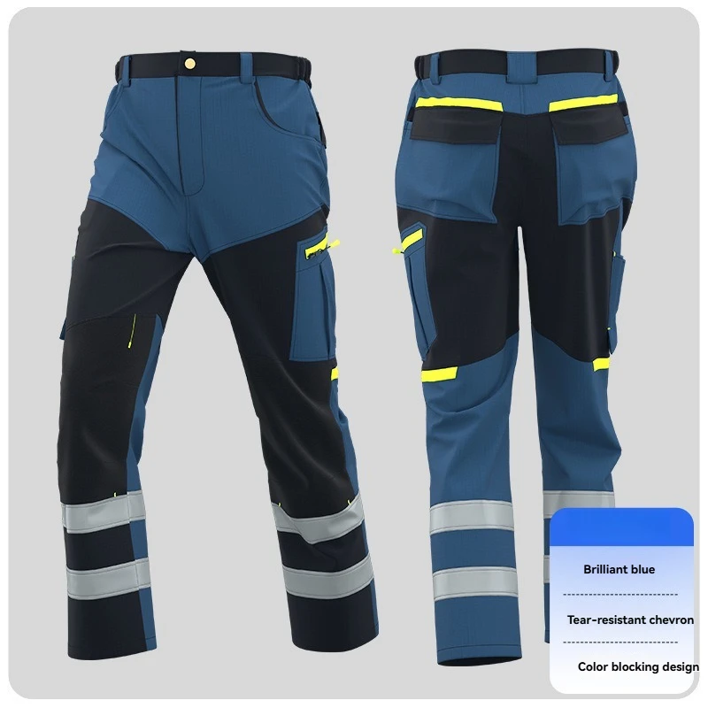 Men's Workwear pants with Hi Vis stripes Multi-Pockets Cargo Trousers Blue Grey Black