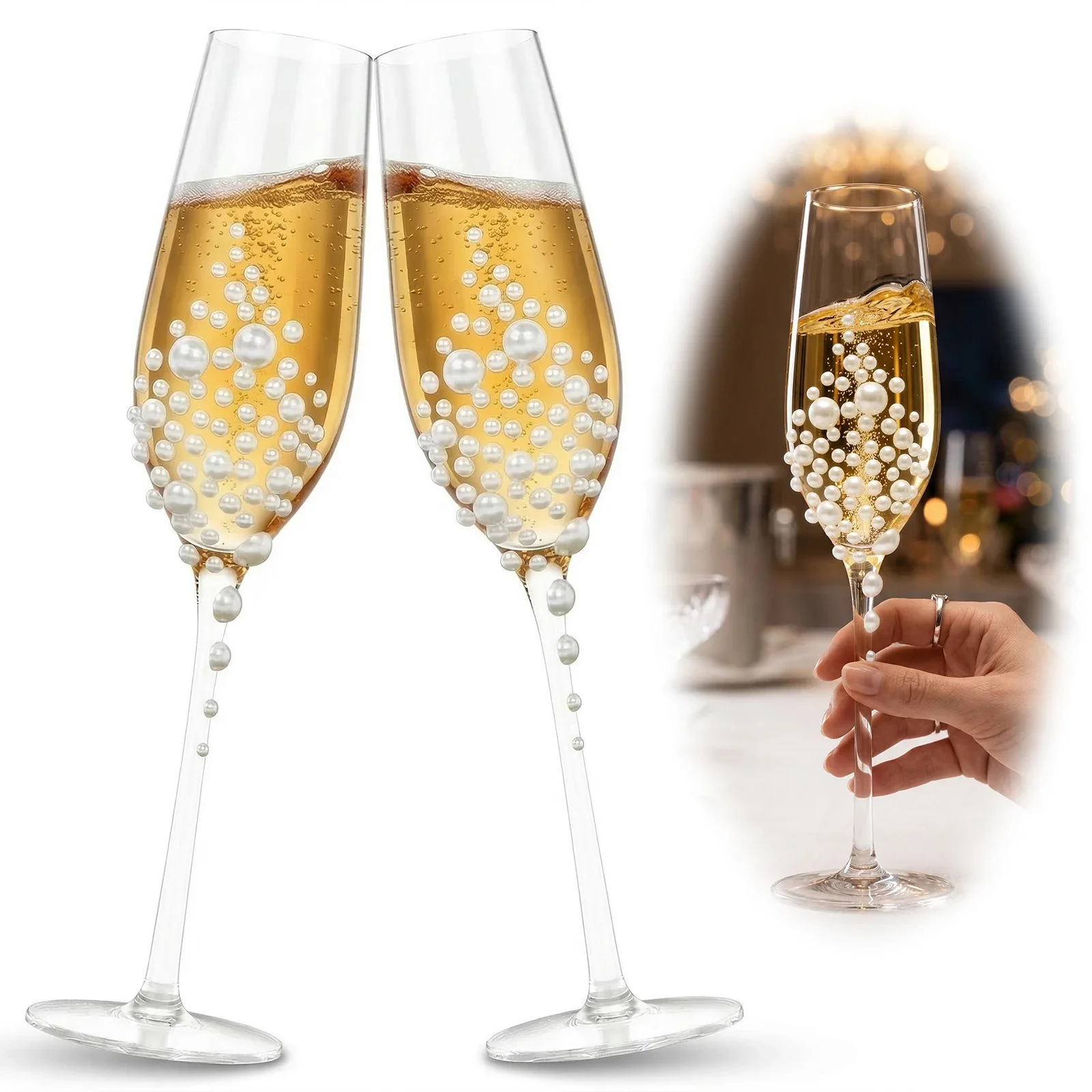 

2Pcs Luxury Crystal Champagne Flutes Glass Goblet Bride and Groom Wedding Toasting Champagne Glasses Wedding Party Cocktail Cups