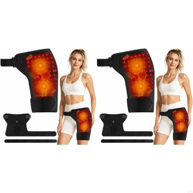 USB Hip and Thigh Heating Wrap with 3 Temperatures, Adjustable Closures, and Black Neoprene Fabric Construction 69HD