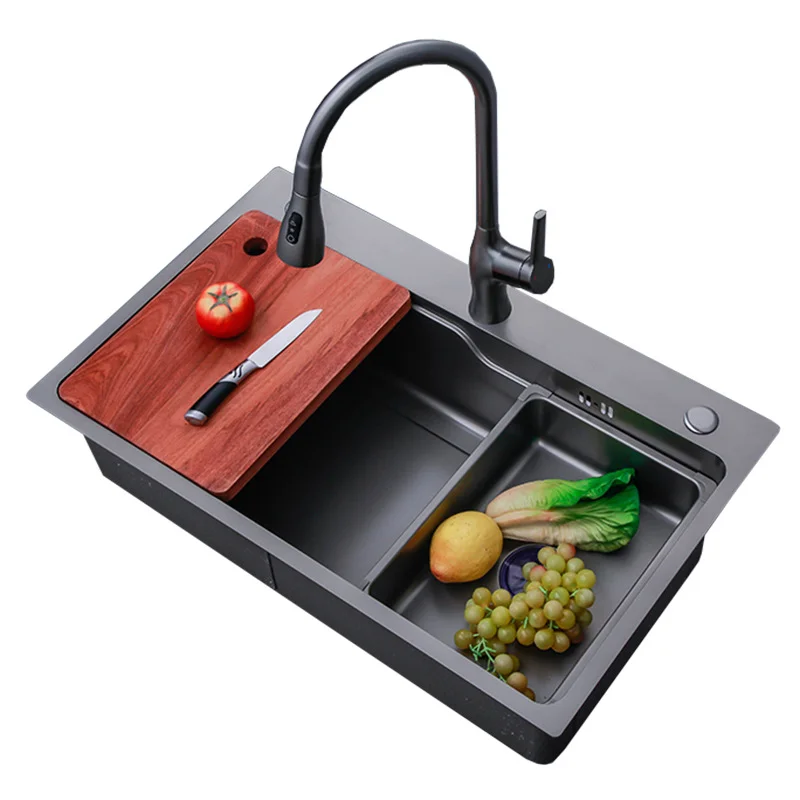 Multifunction Black Undermount Modern  Kitchen Sink Set with 2 Modes Pull Out Faucet  Modern Pull Out Kitchen Sink
