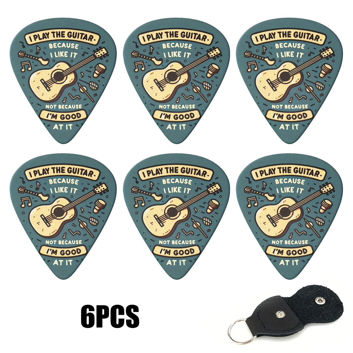 

Miwayer 6Pcs Motivational Guitar Picks – Fun Cartoon Design with Encouraging Text, Double-Sided Print, 3 Thickness, with Pouch