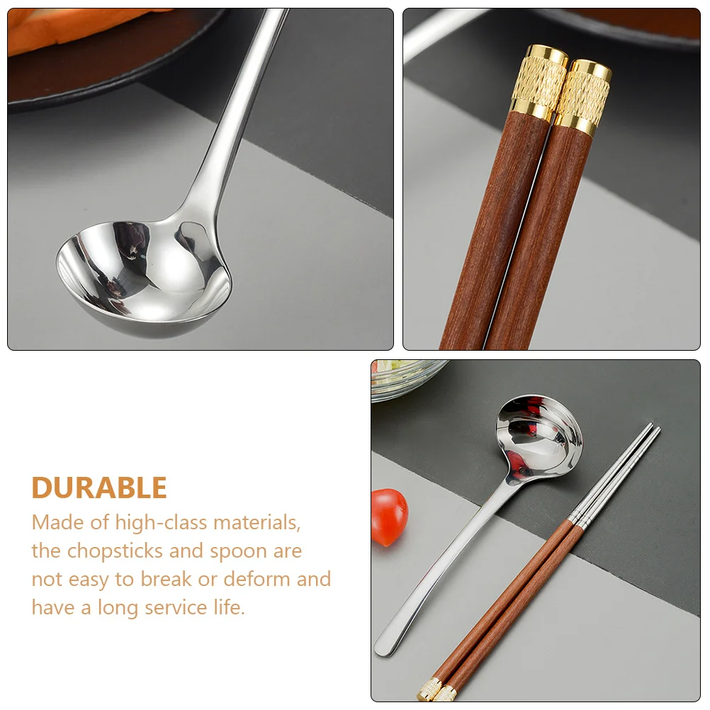 

Serving Spoon Chopsticks Set Stainless Steel Tableware Home Utensils Soup Ladle Reusable Safe Hygienic Long Life