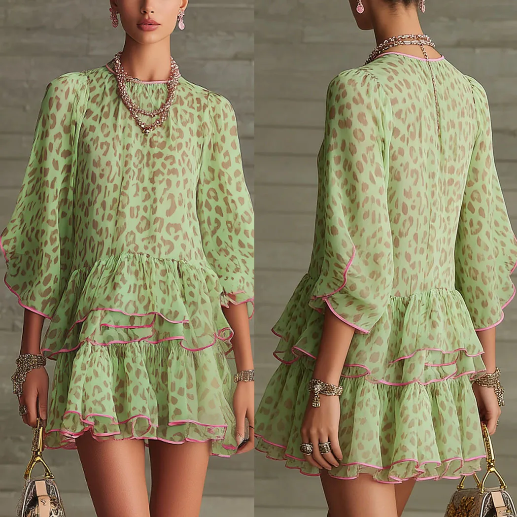 

Chiffon Floral Print Dress Spring Summer Midi Dresses for Women Casual Loose Vacation Dresses