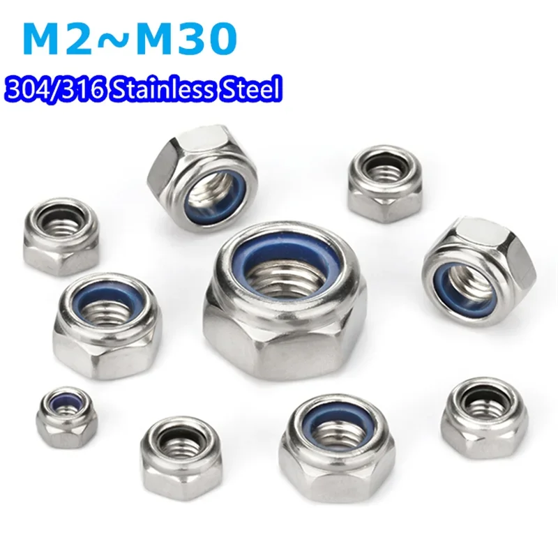 304/316 Stainless Steel Nylon-Insert Locknuts M3 M4 M5 M6 M8 M10 M12-M30 Hex Drive,Hexagon Self-locking Nut