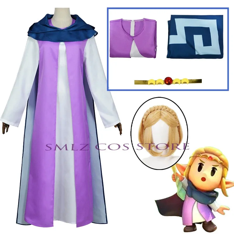 

Princess Zerda Cosplay Game Echoes of Wisdom Costume Women Dress Cloak Wig Headgear Set Party Role Playing for Woman
