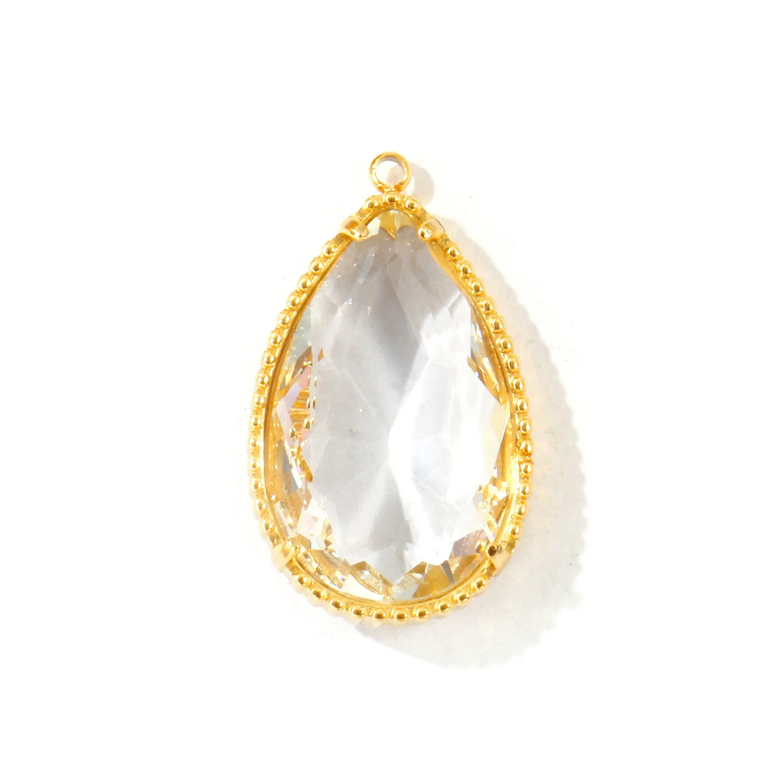 1 Stück Tropfenförmiger Facettierter Glasanhänger, 18K Vergoldeter 304 Edelstahl-Anhänger, DIY Halskette Schmuckherstellung Großhandel 3,2x1,9cm – Detail 5