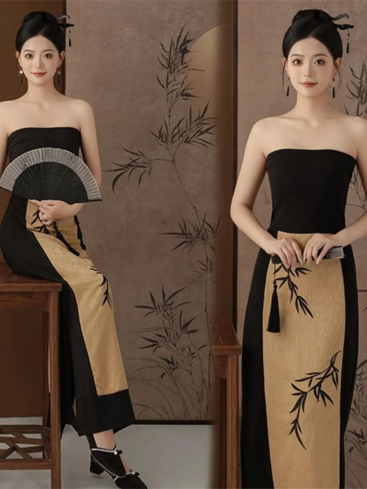 

Черное платье-труба в китайском стиле для фотосессий, новое, ретро, для женщин, из полиэстера