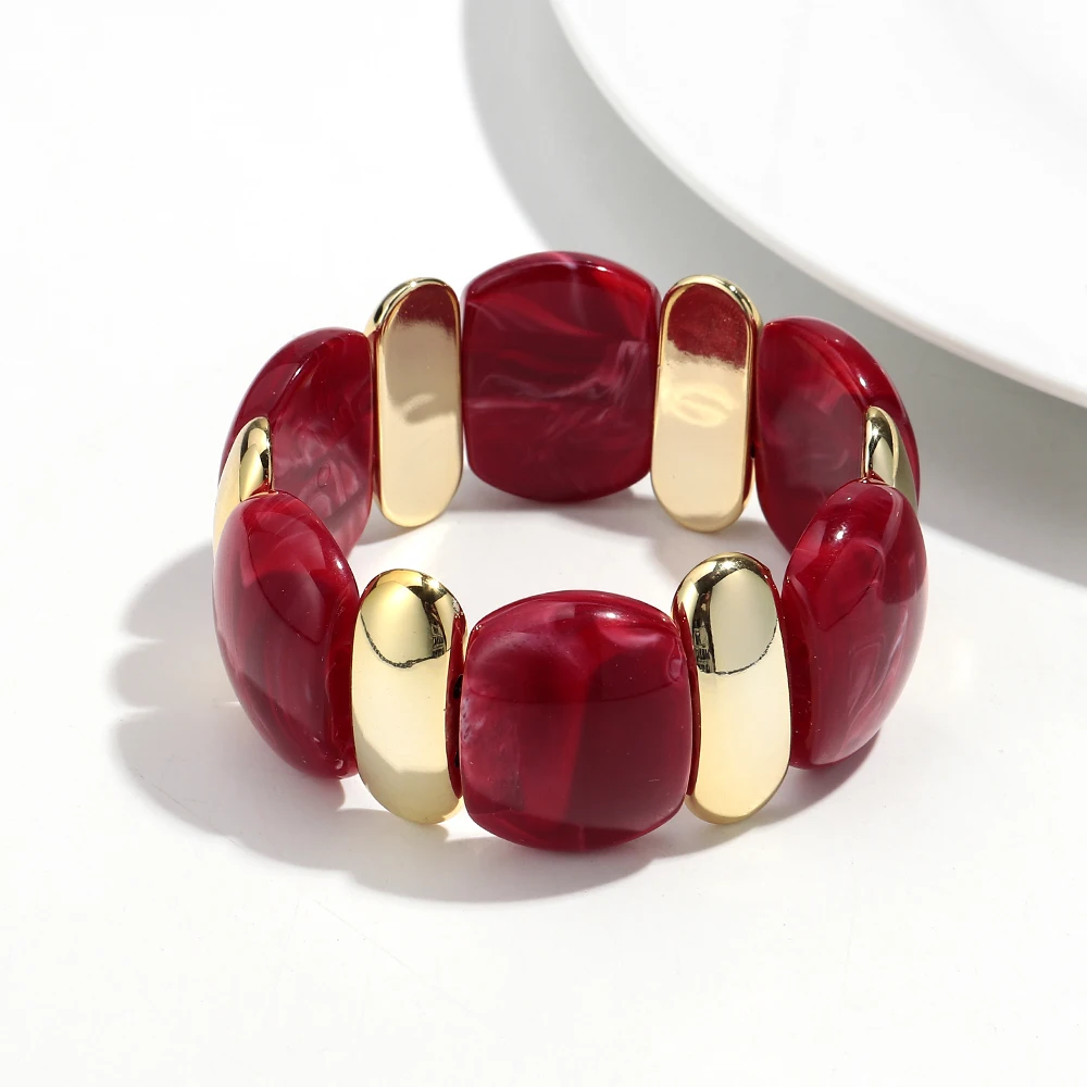 Elegante Acryl Marmor Geometrische Blütenblatt Gebogene Perlen Elastische Armbänder Trendy CCB Perle Chunky Armreifen Armband Frauen Zubehör – Detail 13