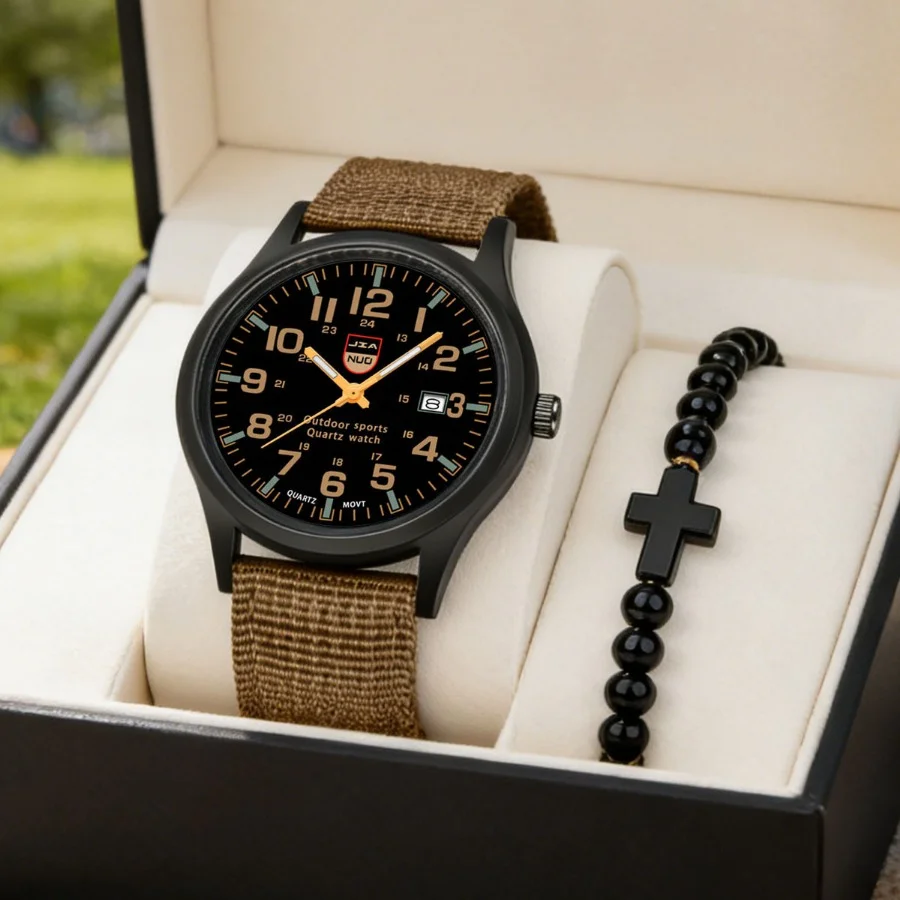 

Новые стильные мужские кожаные часы с простым циферблатом, календарем и кварцевым механизмом.