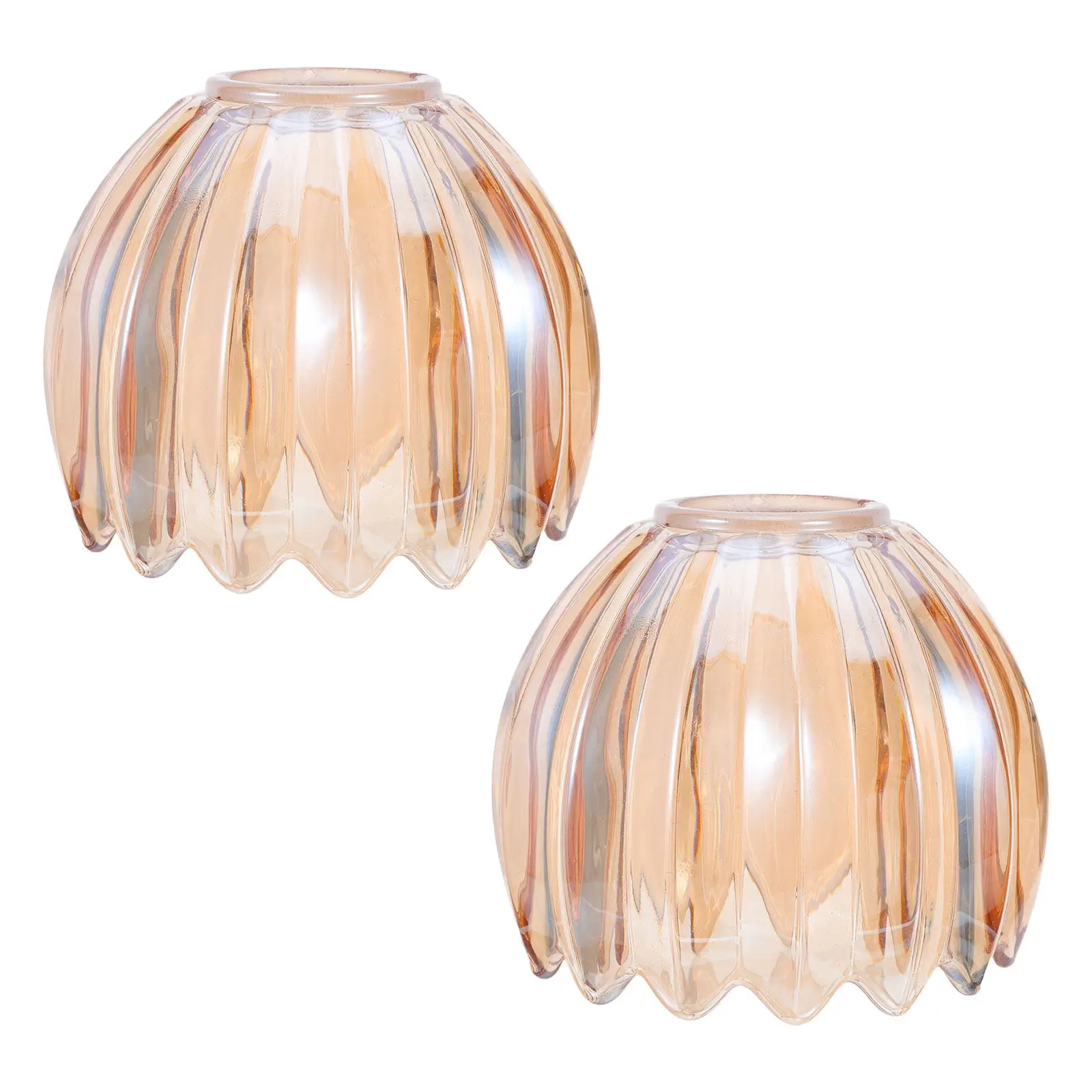 2Pcs Amber Glass Shades Ribbed Tulip Flower Replacement for Pendant Sconce Ceiling Lights Mini Soft Light Diffuser Vintage Lamp