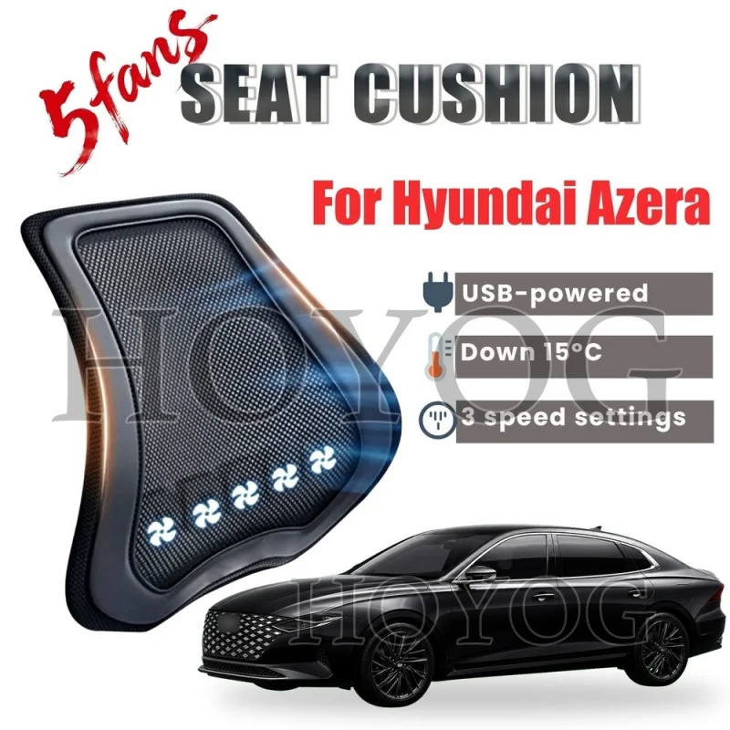 For Hyundai Azera Car Seat Cooling Lumbar Support Cushion Back Support Pillow USB Fan Ventilated Mesh 3 Speed Backrest Pad