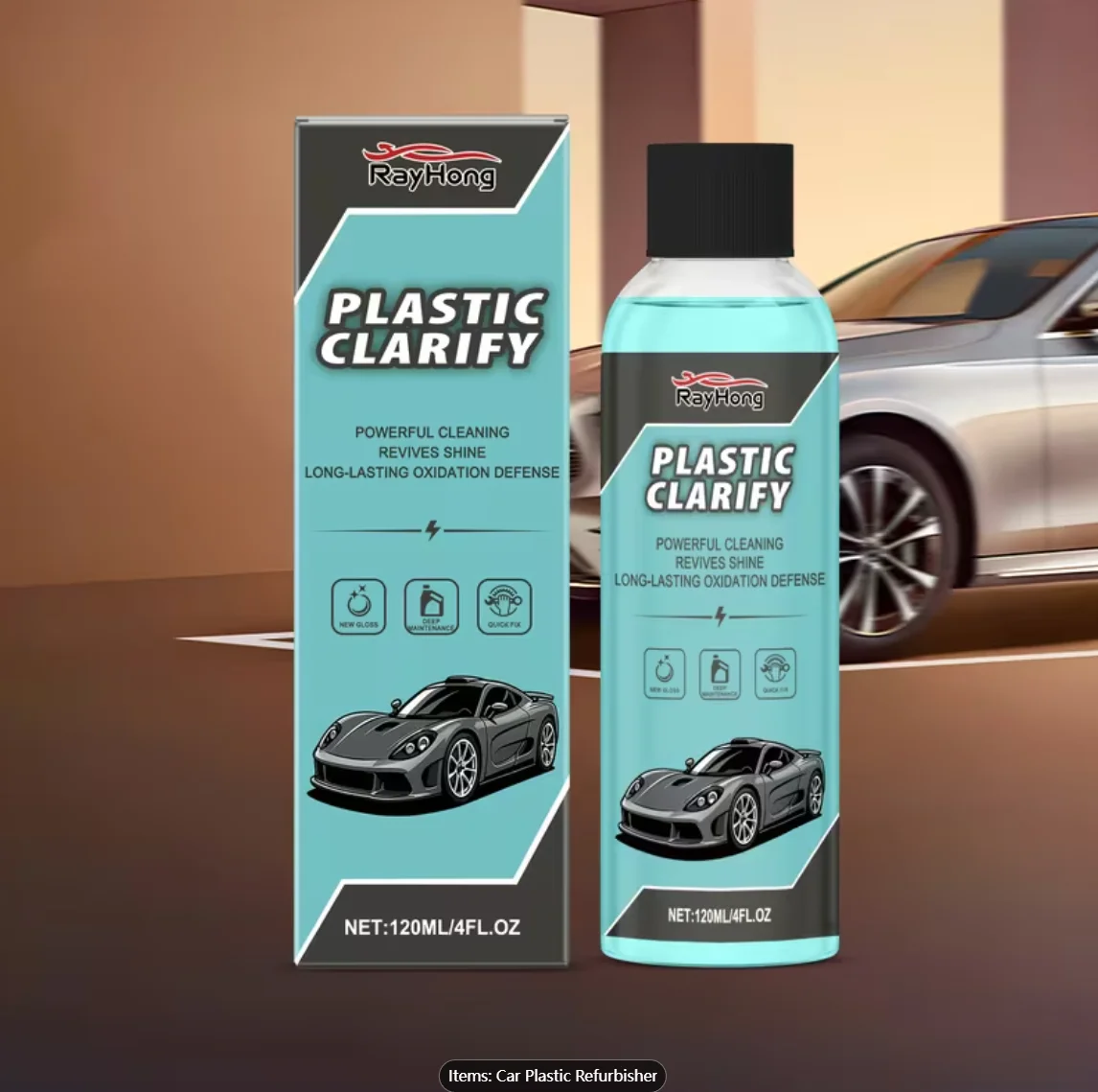 RayHong Plastic Clarify Refurbisher, 120ml - Car Plastic Restorer for Oxidation & Whitening, Long-Lasting Shine & Protection