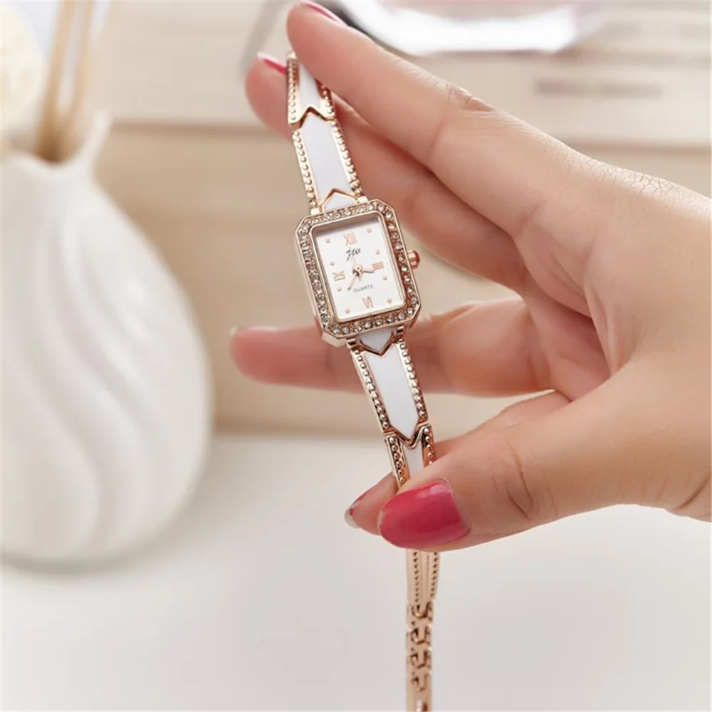 fashion rectangle steel rhinestone women bracelet watch