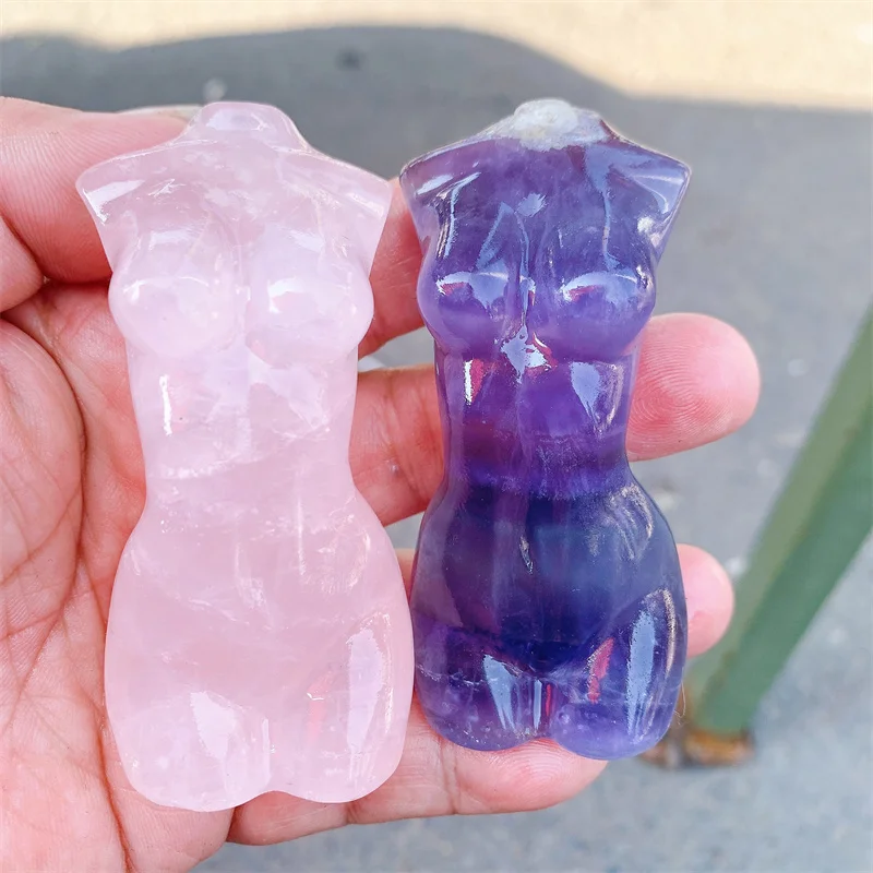 Quarzo rosa naturale e Fluorite viola Lady Body Carving Healing Crystal Gemstone regalo da collezione per la decorazione della casa 1 pz