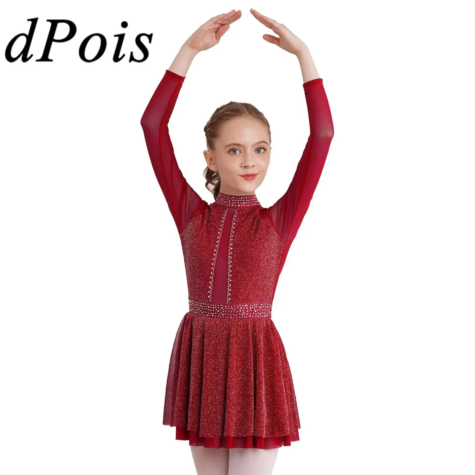 

Платье для фигурного катания для девочек, Детские Балетные танцевальные костюмы с длинным рукавом и открытой спиной