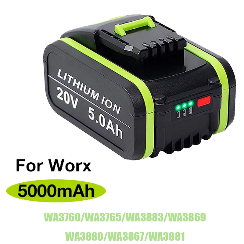 

WA3551 20V 5.0Ah Replacement Battery Compatible for Worx WA3760 WA3765 WX390 WG329E Power Tools Li-ion Rechargeable Battery