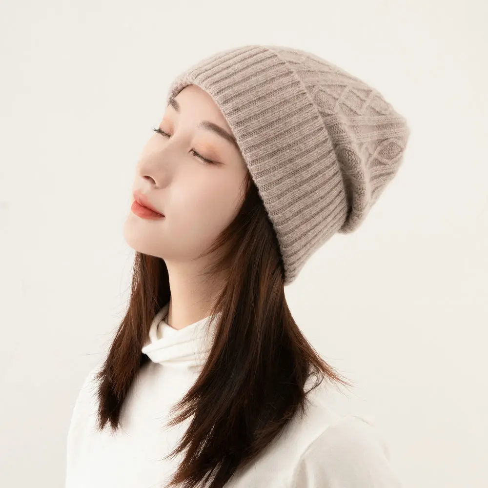 

Winter Autumn Soft Warm Knitted Hats Diamond-Pattern Knit Beanie Women Essential Stocking Cap Perfect for Casual Styling OOTD