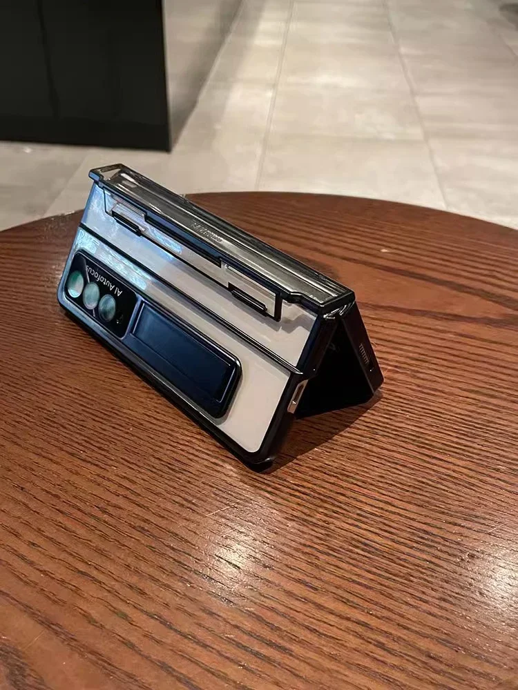 For Samsung Galaxy Z Fold 5 3 Z Fold 4 5G Case One-Piece Plating Transparent Case With Stand And Screen Protector Luxury Black