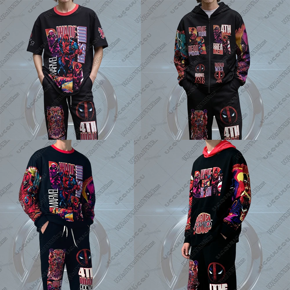 

Marvel Super-hero Deadpool Tracksuit Sets For Men Hoodie/T-shirtsWith Long Pants Suits Casual Round Neck Jogging Outfits Man Set