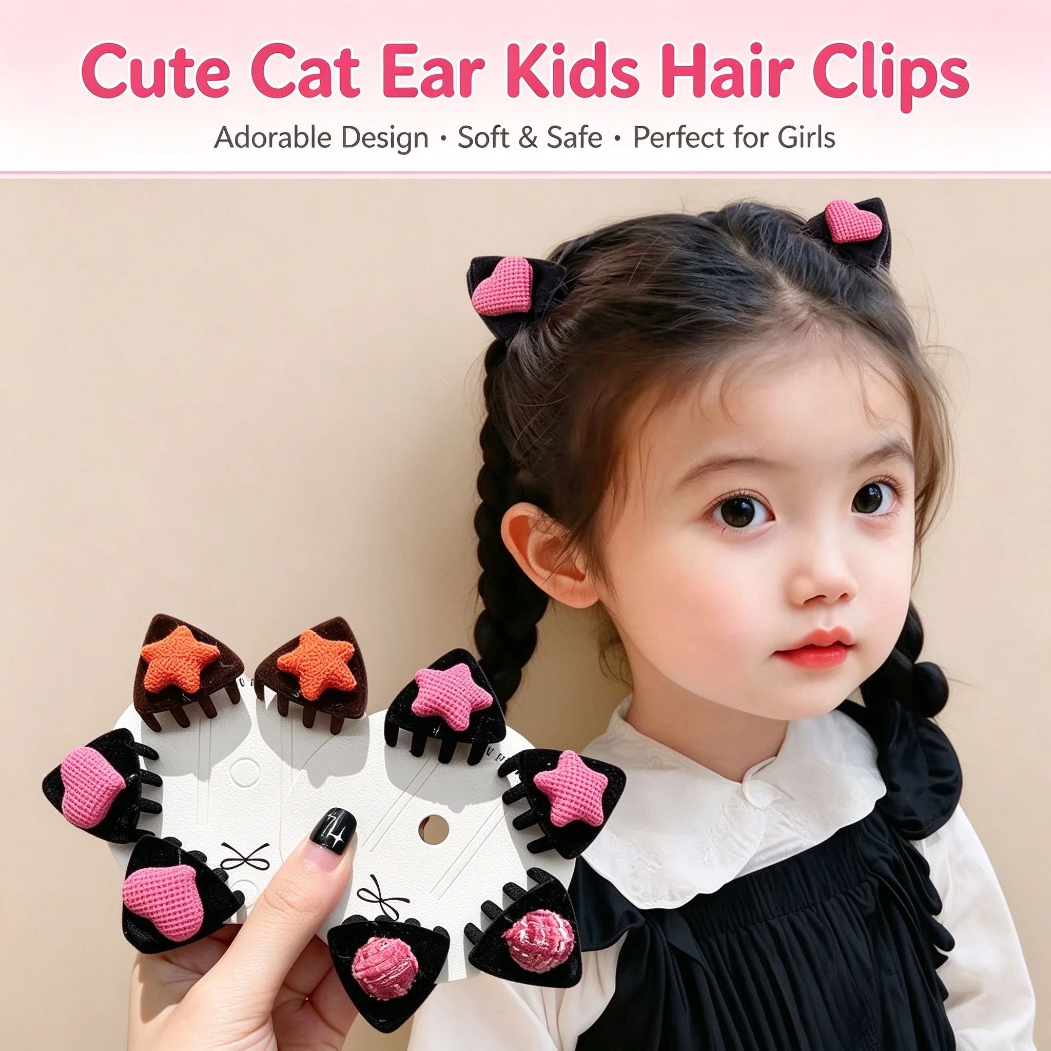 2 Stück Mädchen kleine Dreieck süße Katze herzförmige Stern Haarspangen Creaseless Styling Klaue Clips für Kinder Haarschmuck Geschenk – Detail 2
