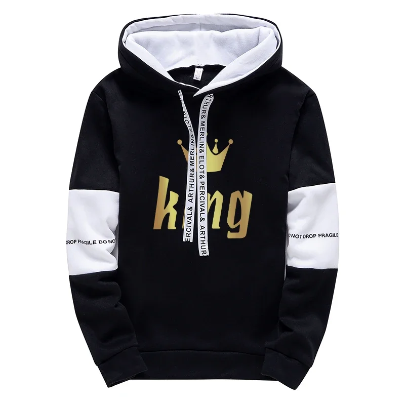 

King Mens Hooded Sweatshirts Printing Casual Hoodie Sweatpants Hot Sales Jogging Sportswear Daily Black White Men Tops Pants