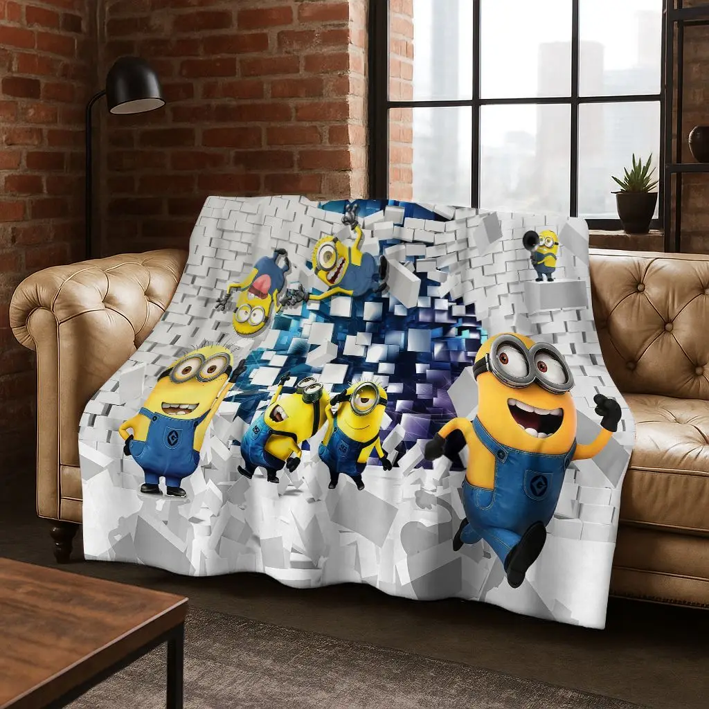 

3D Kawaii Despicable Me Minions Cartoon Flannel Blanket,Warm and Cozy Soft Throw Blanket for Home Bedroom Bed Sofa Picnic Cover