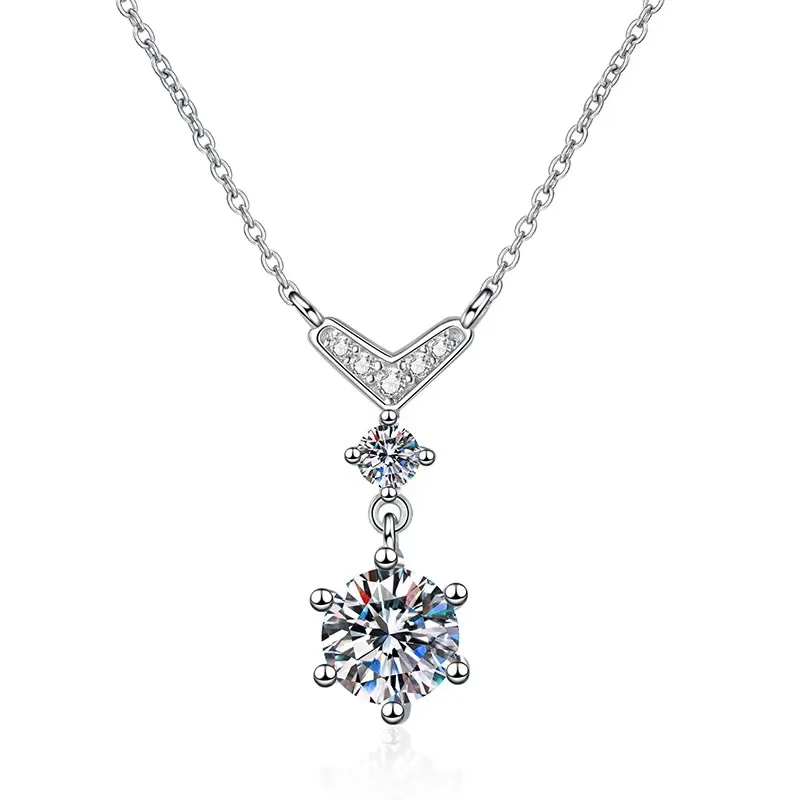 

high quality 925 sterling silver jewelry 1ct round brilliant cut moissanite diamond women wedding fishtail necklace
