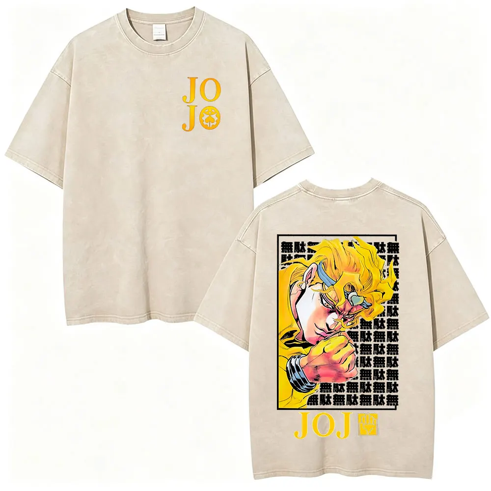Anime Jojo Bizarre Adventure Killer Queen Giorno Giovanna Vintage Washed T Shirt Men Casual Oversized Short Sleeves T-shirt Tops view 6