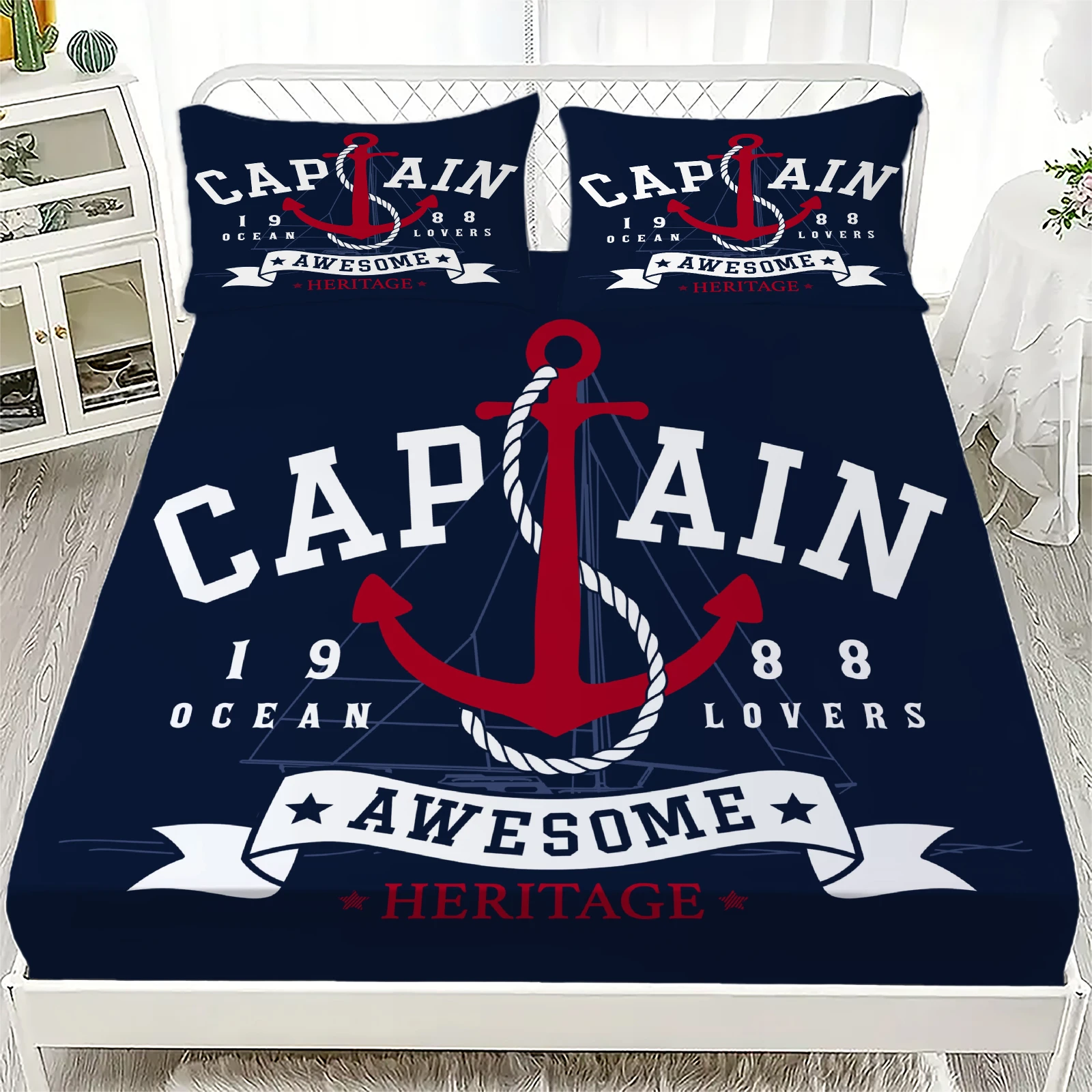 

New Nautical Ocean Anchor Bedding Sets Ocean Spirit Bed Sheet Set Queen Single Size Bed Linen with Pillowcase Teens Boys Gift