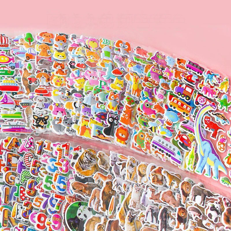 10Pcs Kids Stickers Different Sheets 3D Puffy Bulk Stickers for Girl Boy Birthday Gift Scrapbooking Teachers Animals Cartoon