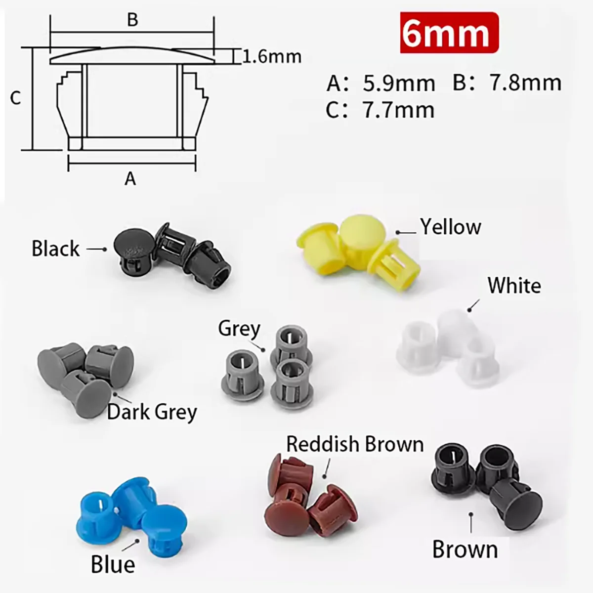 Capuchon d'extrémité en plastique de nylon, noir, blanc, gris, jaune, marron, œillet, bouton de verrouillage, couvercle de panneau, perceuse, bouchon de trou en nylon, 5mm, 6mm, 7mm, 7.5mm