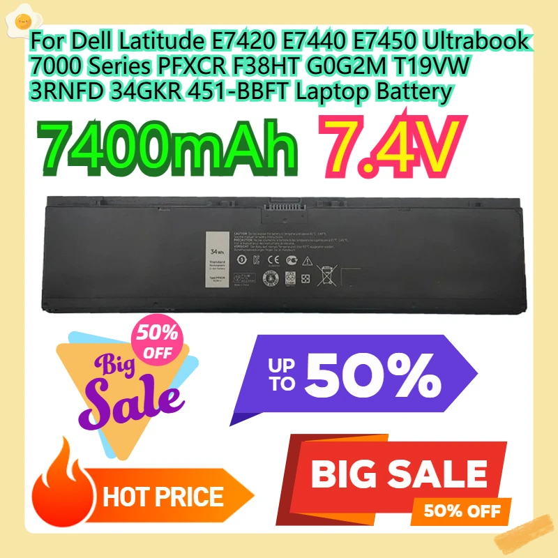 

For Dell Latitude E7420 E7440 E7450 Ultrabook 7000 Series PFXCR F38HT G0G2M T19VW 3RNFD 34GKR 451-BBFT Laptop Battery