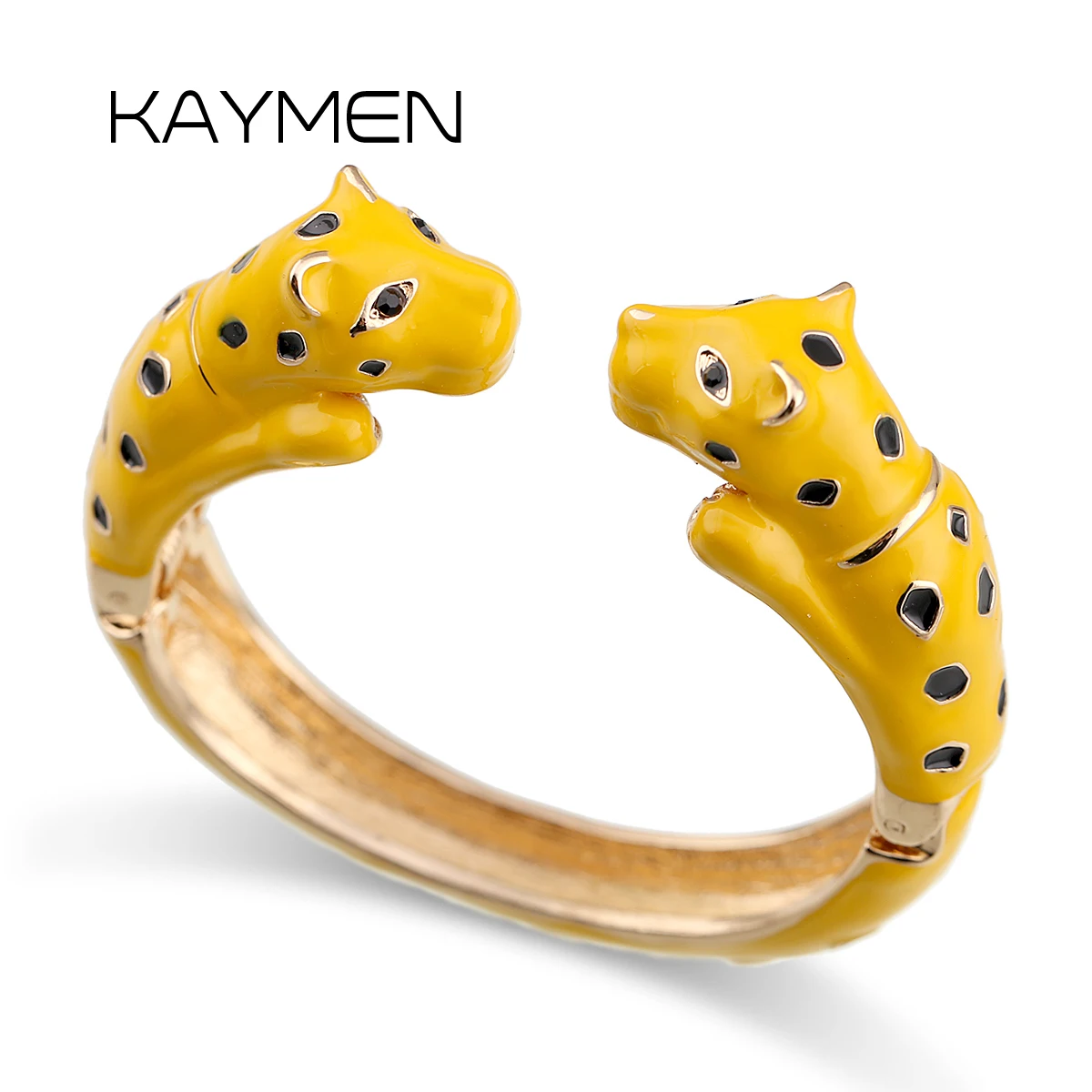 Kaymen Fashion Jewelry Double Leopards Colorful Statement Bracelet Cuff Bangle for Girls Women Gold Plated 6 Colors