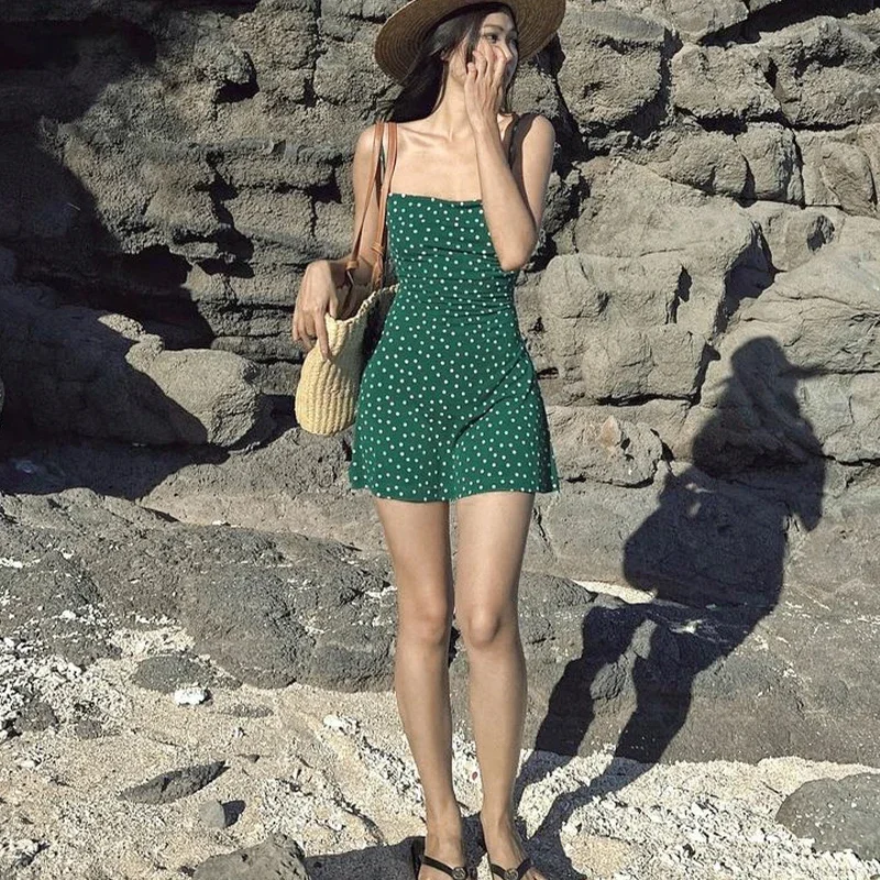 2025 sommer Spot Print Slips Backless Sexy Elegante Bodycon Mini Prom Kleid Frauen Casual Kleidung Y2K Strand Festival