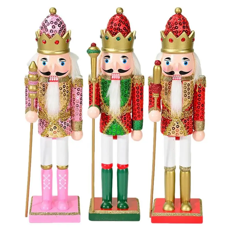 1pcs Christmas Nutcracker Hand Painted Wooden King Drummer Soldier Puppet Handcraft Christmas Home Office Decorations