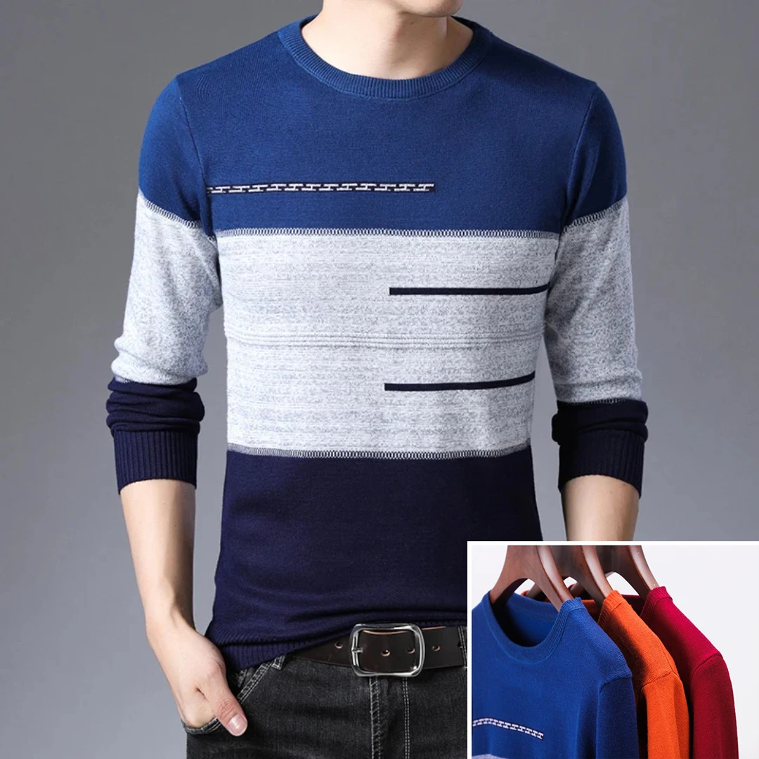 Liseaven Men Sweater Warm Striped Pullovers 2024 Knitted Sweaters Cashmere Wool Pullover Men O-Neck Pull Homme