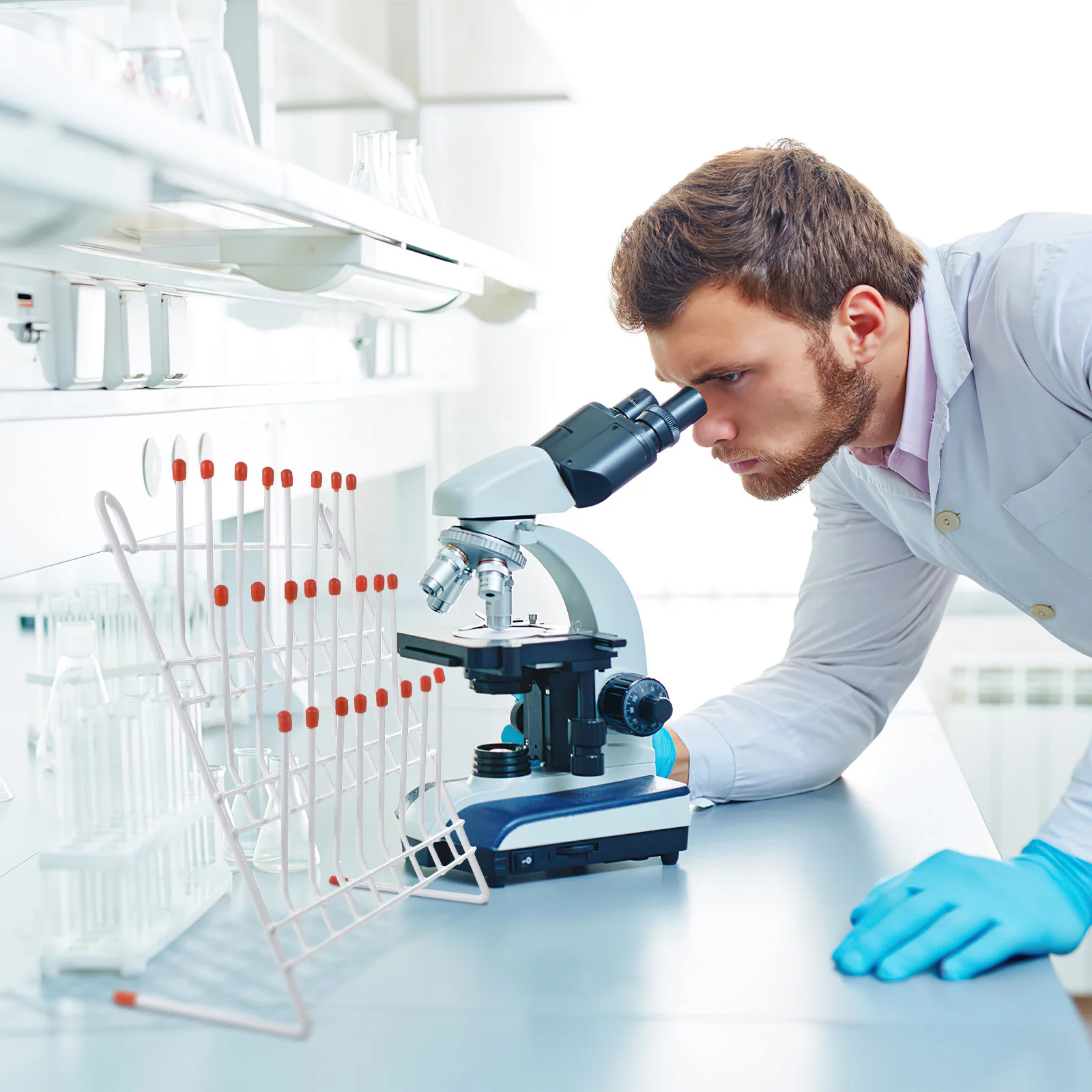 Estante de secado de drenaje de laboratorio, soporte de secado de tubos de ensayo de Metal para equipo de laboratorio de ciencia, soporte organizador de vasos de cristalería